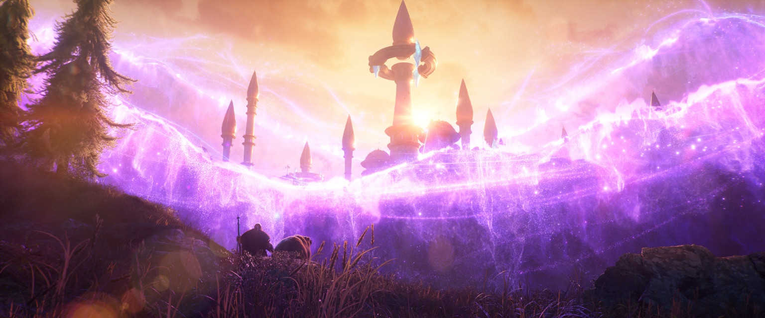 Dalaran towers surrounded by glowing violet magic